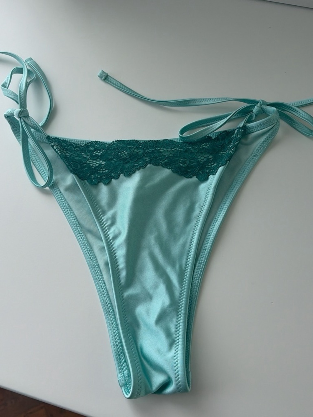 Aerie sun lover shine lace bikini blue bottoms size small